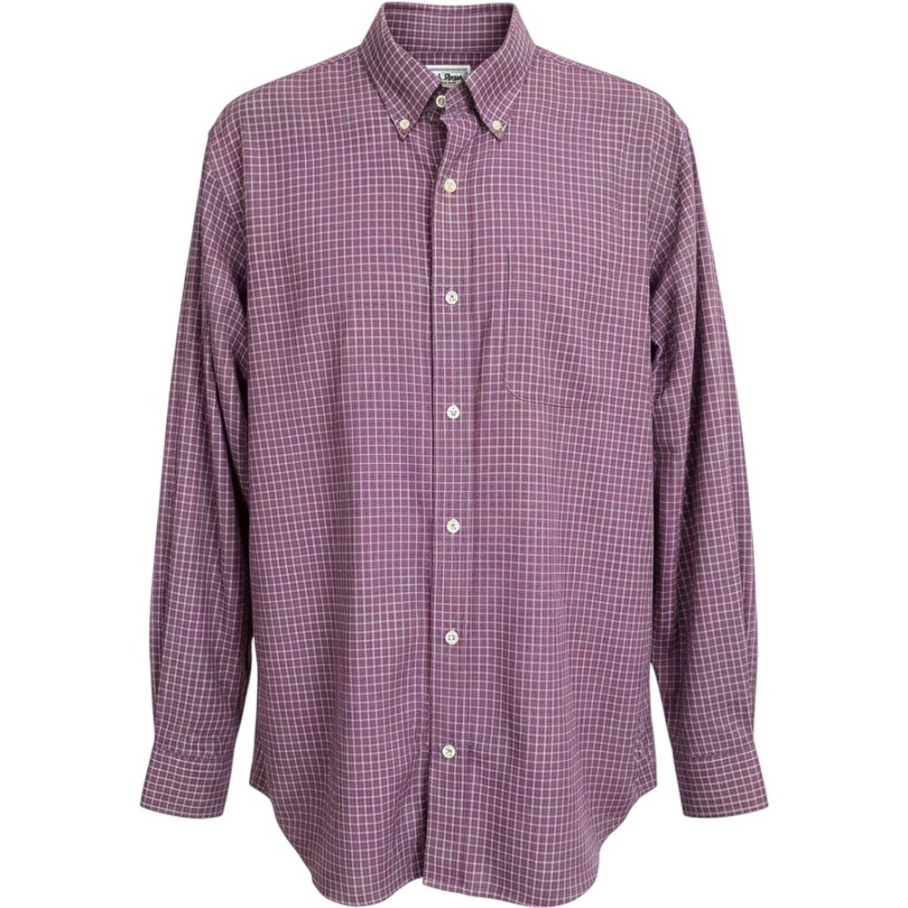 LL Bean Mens Large Traditional Fit Button Down Shirt Burgundy Check 288292